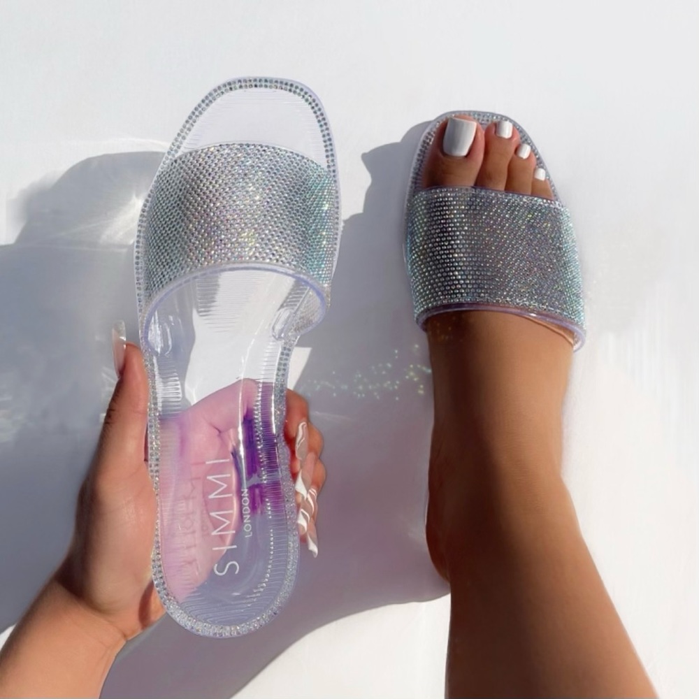 Simmi Gem Bedazzled Clear Jelly Slides Sandals
